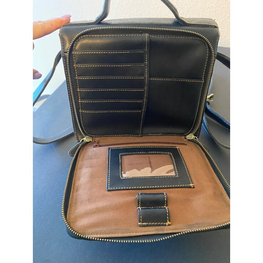 G.H. Bass Dark Brown "Willis" Style Oiled Leather Crossbody Bag - Picture 6 of 14